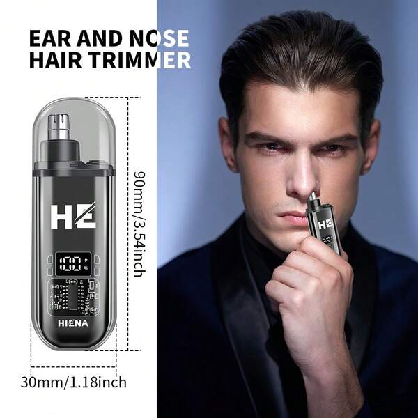 HIENA Digital LCD Nose Hair Trimmer, 360° Rotating Dual-Use Ear & Nose Trimmer, USB Rechargeable Mini Portable Nose Hair Remover, Powerful Low Noise Motor, Painless Travel Grooming Tool For Men, Ideal Gift For Dad And Husband