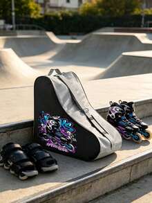 Fashion Graffiti Print Roller Skate Bag - Large Capacity Breathable Inline Skate Storage Bag With Adjustable Shoulder Strap And Waterproof Design, Portable Zippered Skating Equipment Handbag, Breathable Lightweight Skating Equipment Bag Suitable For Outdoor Street Skating, Park Training, Travel Fitness And Sports Roller Skating Rink Training, Roller Disco Skating Party And All Types Of Skating Enthusiasts (Teenagers, Men And Women) - Multicolor - View 3