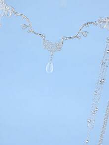 1pc Bohemian Crystal Tassel Forehead Headpiece, Vintage Elegant Bridal Hair Accessory - Silver - View 3