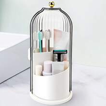 Hot Selling Dust‑Proof 360° Rotating Storage Organizer With Transparent Sliding Lid, Large Multi‑Compartment Countertop Caddy For Toothbrushes Toothpaste Makeup Brushes, Multi‑Scene Household Decor, Ideal Practical Home Gift - White - View 12