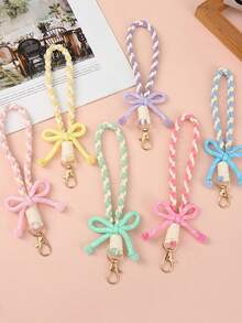 1pc Striped Bow Keychain Candy Color Phone Wrist Strap 2-In-1, Girly Pendant Accessory Wrist Short Rope Hand Strap Keychain Outdoor Travel Anti-Loss, Graduation Season Gift, Smartphone Wrist Strap, Strap, Short Wrist Strap Bag Hanging Chain Universal, Doll Plush Backpack Water Bottle Hanging Rope Anti-Loss Rope Beaded Hanging Rope Car Key Pendant - Multicolor - View 3