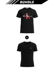 [Bundle] Calvin Klein Men's T-Shirt Black + Monologo Men's T-Shirt Black - Black+Black - View 1