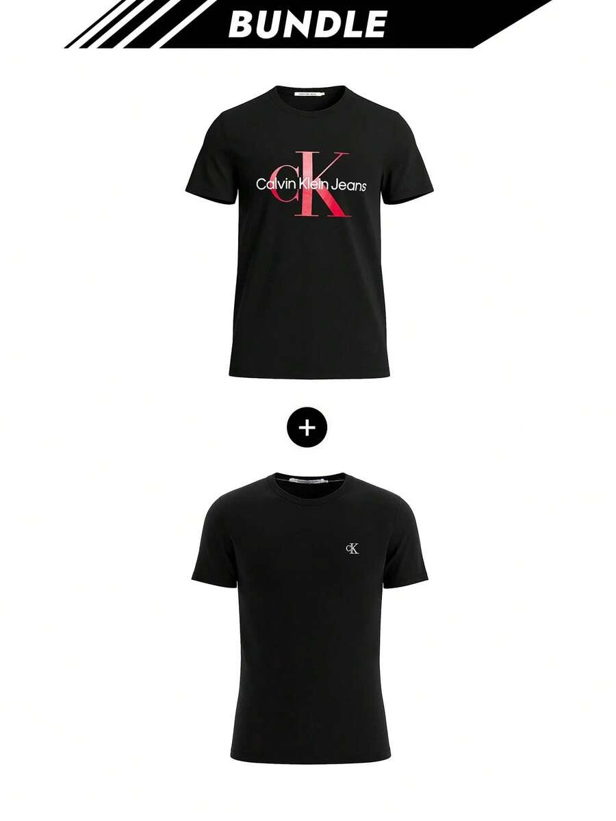 [Bundle] Calvin Klein Men's T-Shirt Black + Monologo Men's T-Shirt Black - Black+Black - View 1