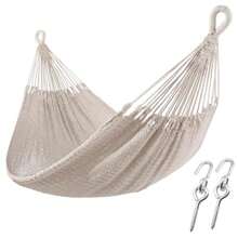 ZEAN Hamaca tejida a mano de cuerda de algodón gruesa Hamaca para dos personas para exterior, patio, jardín trasero, capacidad de 550 libras - Multicolor - Ver 2