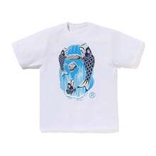 Unisex Oversized Round-Neck Short-Sleeve Shirt With Ukiyo-E Koi Fish, Waterfall, And Rock Mountain Pattern T Shirt - 白色 - 查看 1
