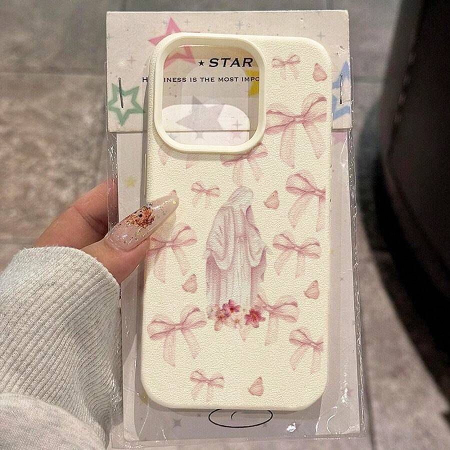 1件 TPU 軟質療癒粉色蝴蝶結與百合蝴蝶圖案手機殼，全包覆防摔保護套，適用於 iPhone 17 Pro Max/17/16 Pro Max/15/13/12/11/S20 FE/A15/S24/A55/Note 11/Note 12/Note 13 Pro - 白色 - 查看 1
