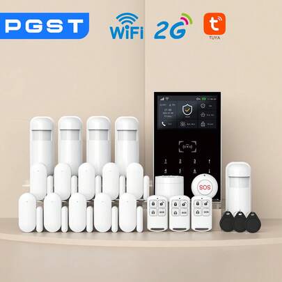 PGST 4G+WiFi Smart Home Security Alarm System Tuya App Control 24/7 Monitoring No Monthly Fee