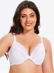 MELENECA Women's Racerback Front Closure Full Coverage Unlined Plus Size Underwire Bra - White - View 5