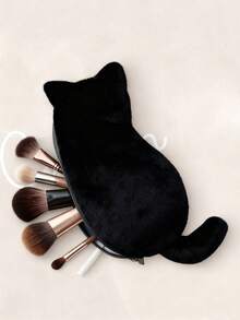 Cute Plush Cat-Shaped Makeup Brush Bag, Soft Plush Cosmetic Storage Bag With Zipper Closure, Suitable For Makeup Brushes, Lipsticks And Other Small Beauty Tools - Multicolor - View 8