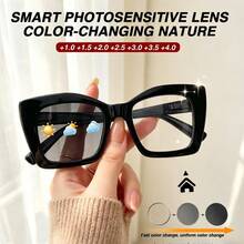 1pc Classic Square Photochromic Reading Glasses, Fashionable Light-Adjusting Function, Large Frame With Flexible Temples For Comfortable Fit, Convenient For Reading And Daily Indoor/Outdoor Use - Black - View 1