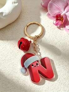 1pc The Acrylic Christmas Hat Paired With A Bell Design Keychain, The 26 Initials Of The Names Create A Festive Christmas Atmosphere - Bell - View 20