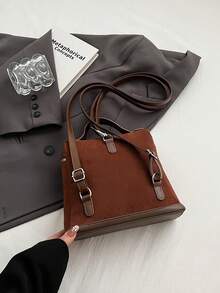 Women's Suede Top Handle Backpack, Adjustable Shoulder Strap, Vintage Casual Style, Multi-Functional, Suitable For Daily Office And Travel - Brown - View 6