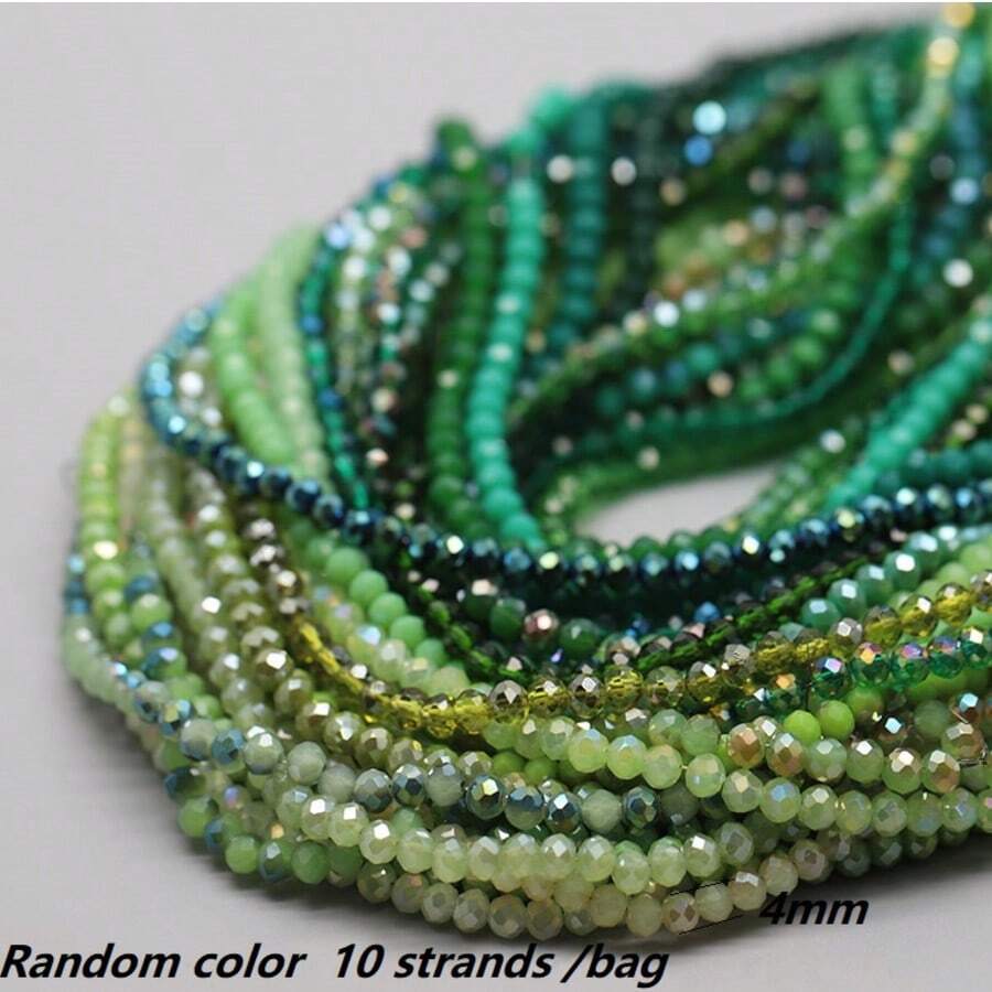 Random 10 Strands Green Color Glass Beads For Jewelry Making DIY Accessories - Green Tones, 10 Pieces - View 1