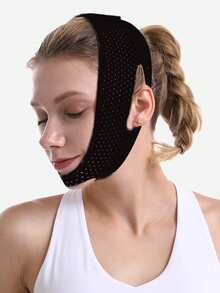 1pc Women's V-Shaped Face Mask Band - Facial Bandage, Suitable For Home/Sleep/Sports/Yoga And More Occasions. - Black - View 3