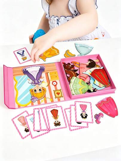 Magnetic Dress-Up Puzzle Toy, Children's Educational Fun Game, Role-Playing With Interchangeable Faces, Princess Dress-Up Scene, Magnetic Dress-Up Puzzle Toy, Children's Educational Fun Game, Suitable As Holiday Gift For 3-6 Years Old Boys And Girls