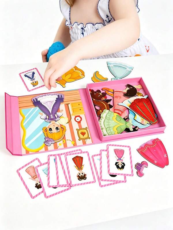 Magnetic Dress-Up Puzzle Toy, Children's Educational Fun Game, Role-Playing With Interchangeable Faces, Princess Dress-Up Scene, Magnetic Dress-Up Puzzle Toy, Children's Educational Fun Game, Suitable As Holiday Gift For 3-6 Years Old Boys And Girls