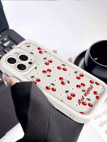 1 Personalized Pure White Cherry Pattern Anti Fall All Inclusive Phone Case Soft Shell Compatible With IPhone 11/12/13/14/15/16 Plus/16 Pro/16 Pro Max/S26/S26 Ultra/S25/S25 Ultra/S25 Plus/S23/S24/ 9 Pro XL/ 8/9/10a The Model Is Suitable As A Gift For Friends - White - View 6