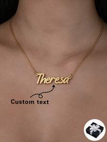 Personalized Jewelry Name Necklace, Stainless Steel Gold Color Customizable Font Letter Pendant Necklace, Suitable For Men And Women, Unique Ideal Gift For Girlfriend, Mom, Family, Friend, Daughter, Anniversary, Valentine's Day, Mother's Day, Birthday, Graduation, Daily Wear, Wedding, Prom - Gold-frosted - View 2