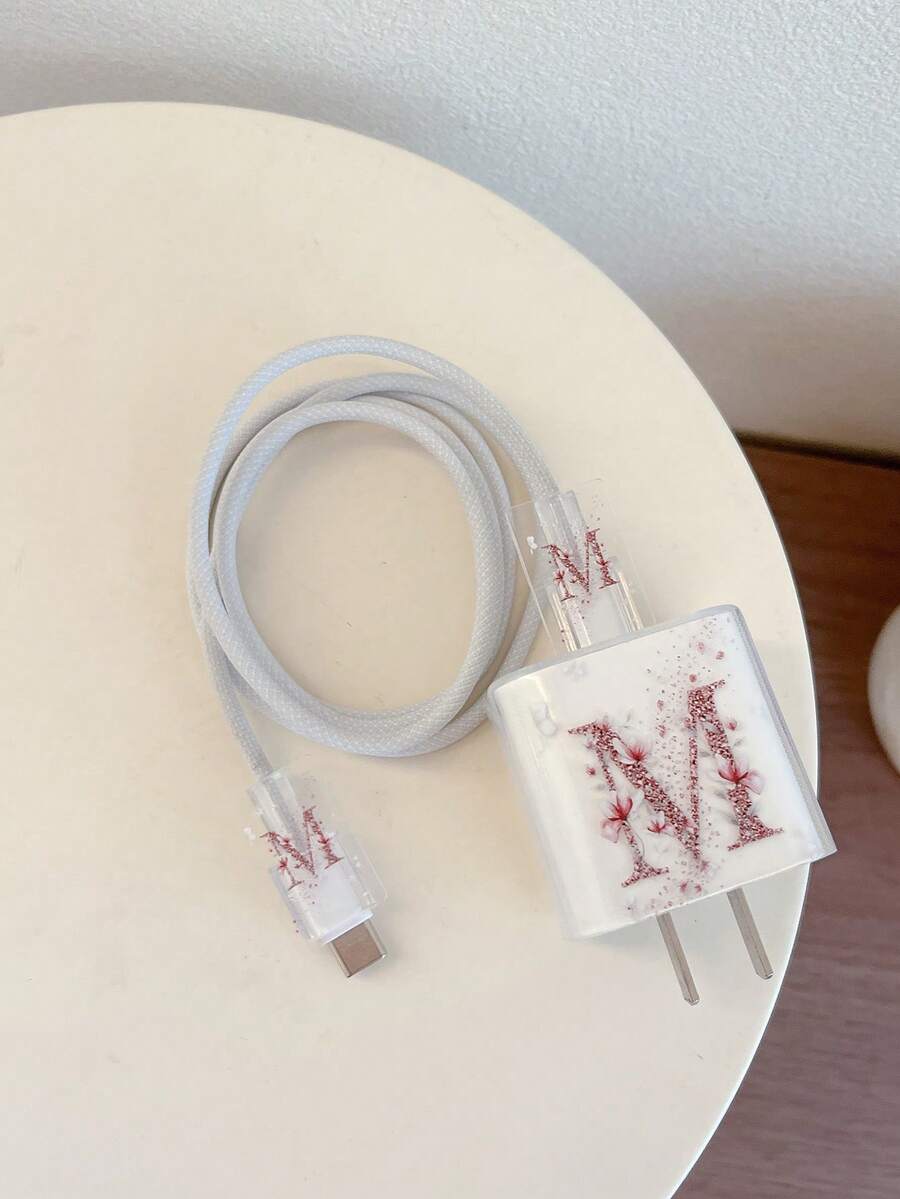 3件組 20W Apple 充電器保護殼,26字母圖案 A/B/C/D/E/F/G/H/Y/J/K/L/M/N/O/P/Q/R/S/T/U/V/W/S/Y/Z,相容 Apple 快充充電器 - 彩色 - 查看 1