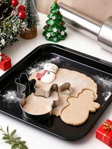 12 piezas Moldes de galletas de acero inoxidable con diseños de dibujos animados navideños, herramienta de repostería para presionar, molde circular para mousse, molde de galletas, muñeco de nieve, árbol de Navidad, hombre de jengibre, copo de nieve, ciervo, molde de galletas de Papá Noel, herramienta de repostería, pequeña herramienta de cocina - Multicolor - Ver 6