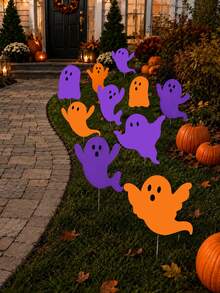 1/6/12 Stücke Halloween Geister Gartenschilder, Orange & Lila dekorative Rasenstecker, geeignet für gruselige Außendekoration, süßes fliegendes Geisterdesign, perfekt für Garten, Veranda, Weg und Partydekoration, ideal für Hausbesitzer, Gastgeber und Veranstaltungsplaner, Halloween Trick or Treat Spukhaus Dekoration - Verschiedenfarbig - Übersicht 2