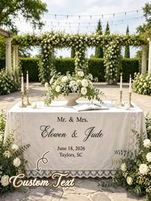 Personalized Linen Table Runner With Floral Lace Trim, Handmade Custom Wedding Banner, Rustic Wedding Table Centerpiece Decor - Multicolor - View 9