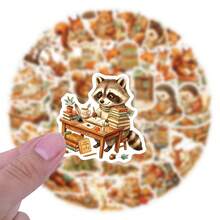 50Pcs Cozy Autumn Woodland Animals Reading Stickers Funny Fall Book Love Stickers Aesthetics Scrapbook Stickers Pack Vinyl Waterproof Stickers For Water Bottle,Computer,Laptop,Phone,Luggage,Notebook,Fridge - Multicolor - View 4