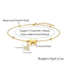 1pc New Classic Gold Color Bubble Initial Heart Stainless Steel Bead Bracelet For Women - Yellow Gold - View 2