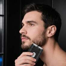HIENA Mini Pocket Rotary Electric Shaver For Men,Dual Floating Double-Ring Fit Blades,USB Fast Charge Wet Dry Cordless Travel Beard Razor,Low Noise Powerful Motor,Detachable Washable Head,Portable Compact Facial Shaving Grooming Gift For Dad Husband - Black - View 8
