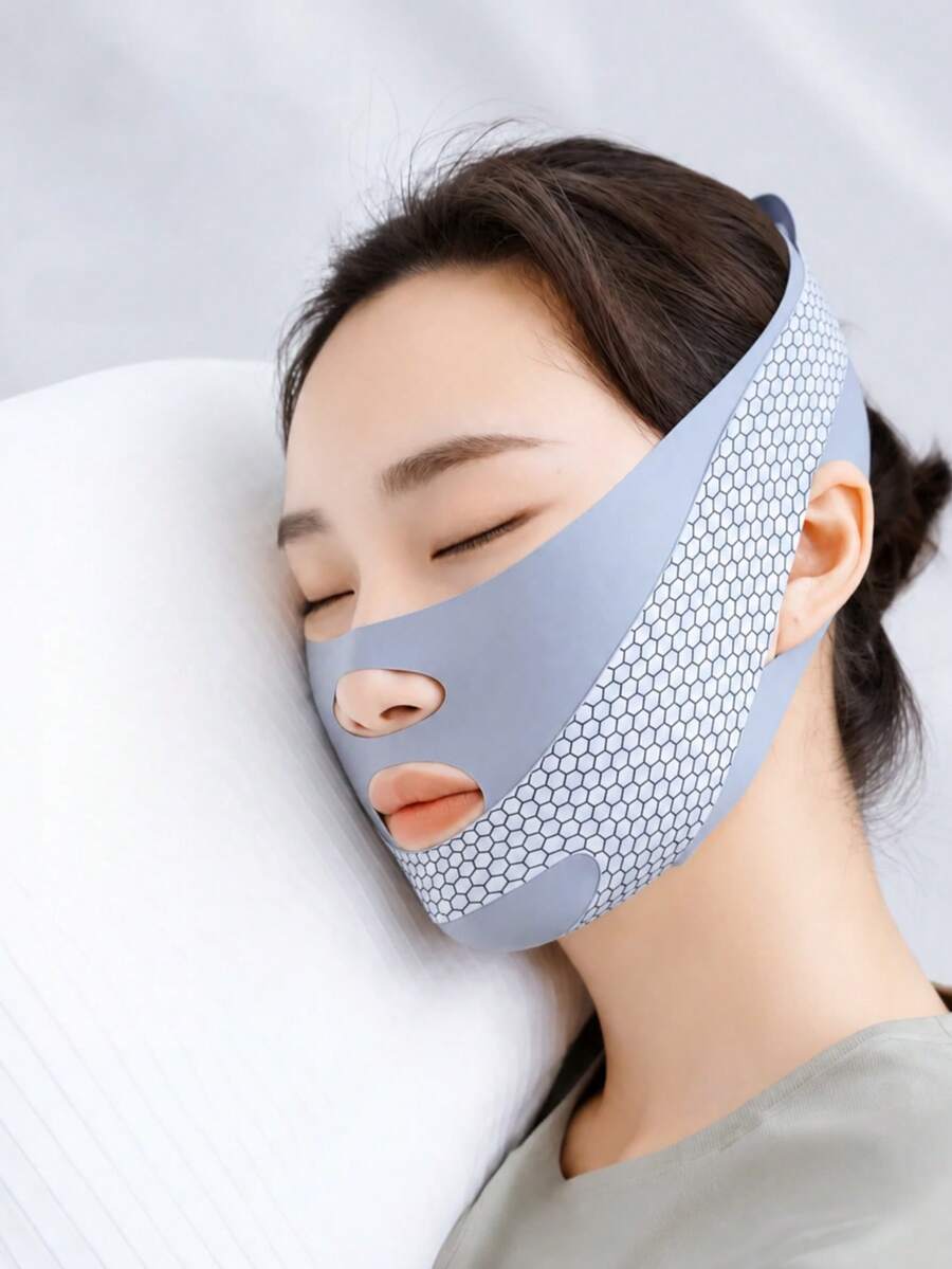 可重複使用 V 型束帶－高彈性透氣冰絲冷感臉部按摩器，無壓感無縫舒適佩戴，可調節尺寸，高彈性貼合臉部，畢業生日派對禮物，男女通用透氣無縫 V 型面罩，適合睡眠、運動與瑜伽，輕量透氣、無皺佩戴、清新無味臉部護理裝置，保養按摩器，輪廓設計固定束帶，臉部保養美容工具