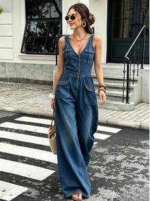 Women Jumpsuits - 中等水洗藍 - 查看 6