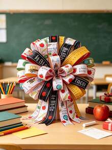 5-Yard Back To School Garland Ribbon, Burlap Material, Apple And ABC Pattern, Suitable For Gift Wrapping And Kindergarten Classroom Decoration - Multicolor - View 5