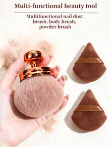 1件特大號鬆散粉刷搭配化妝棉，便攜柔軟多功能化妝刷，可直立腮紅刷、身體刷、美甲除塵刷，化妝工具 - 彩色 - 查看 7