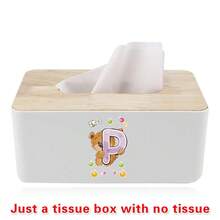 Nordic Tissue Box Bamboo-Lid Solid Wood Storage Case Desktop Napkin Holder Car Paper Dispenser Dormitory Organizer Box Holiday Decoration Storage Suitable For Home Office Use Initial Name 26 Letters Pattern - White - View 32