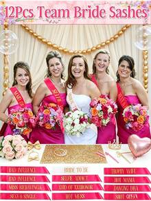 Bachelorette Party Sash Set With Veil, 11pcs & 10pcs Sash Set, Suitable For Wedding Party And Team Use, Can Be Used As Bride Gift Or Wedding Decoration, Also Suitable For Bride Gift Ceremony. Suitable For Bachelorette Party, Wedding, Bride-To-Be Outfit And Accessories - Multicolor - View 4