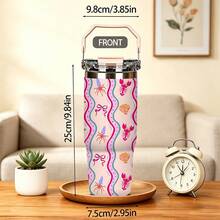 1/5pcs 30oz Vacuum Insulated Travel Mug With Gift Box, Light Pink Wavy Lobster Shell & Bow Print, Foldable Portable Handle, Double Flip Leak-Proof Lid, Double Wall Mug, Kids Outdoor Use, Playful Cartoon Marine Life Gift - Marine Life - View 8