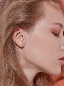 2pcs Elegant Studs Earring For Women Fashion Butterfly Moon Ear Stud Cubic Zirconia 20G Studs Earring Jewelry - Gold - View 3