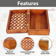 5" X 4.5"X 3" Wood Box With Lid - Trellis Medium Polish - Handcrafted Keepsake Box - Medium Storage Jewelry Home Dcor Accents - 1PC - View 3