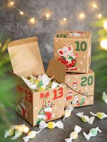 Hộp quà lịch Advent Giáng Sinh DIY, chất liệu giấy Kraft in hình ông già Noel & người tuyết, hộp đếm ngược xếp chồng được, hộp lưu trữ quà mini, trang trí bàn làm việc tại nhà dịp lễ, vật dụng đóng gói quà Giáng Sinh lý tưởng, trang trí lễ hội mùa đông - Nhiều màu - Xem 11