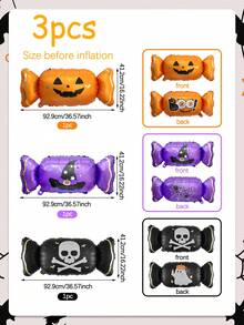 2/3pcs Halloween Candy Shaped Aluminum Foil Balloons, Black Purple Orange Candy Balloons, Suitable For Halloween Theme Party, Birthday Party Decoration, Trick Or Treat, Halloween Home Decor Supplies - Multicolor - View 9