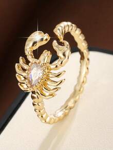 1pc Elegant Cubic Zirconia Ring Women's Party Jewelry Halloween Gift - Golden Yellow + White - View 4