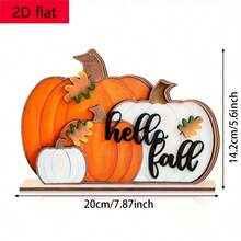 1pc "Hello Autumn" Pumpkin Wooden 2D Flat Desktop Decor, Farmhouse Harvest Symbol, Decorated With Autumn Leaves And Berries, Suitable For Tabletop Decoration, Party Decor, Halloween Decor, Christmas Decor - Multicolor - View 9