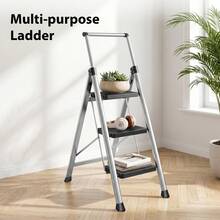 4-Step 3-Step Folding Ladder Household A-Frame Step Stool, Thickened Carbon Steel With Handrails, Non-Slip Wide Pedal, 150kg Load, Foldable Storage Ladder, Multi-Use Plant Stand Shelf - 3-step Folding Step Stool - View 6