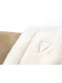 Designer Vintage Thick Lamb Fleece Short Jacket With Pockets, College Style For Daily Wear And Travel, Autumn/Winter - Khaki - View 3