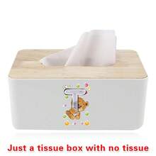 Nordic Tissue Box Bamboo-Lid Solid Wood Storage Case Desktop Napkin Holder Car Paper Dispenser Dormitory Organizer Box Holiday Decoration Storage Suitable For Home Office Use Initial Name 26 Letters Pattern - White - View 11