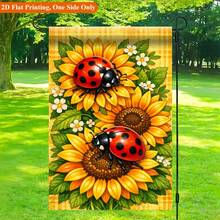 2D Flat Printed Garden Flag 1pc, Sunflower With Ladybug Garden Flag - Single-Sided Printed Outdoor Decoration, Suitable For Home And Garden, Holiday Decor, Durable Polyester, 11.8X17.7 Inches, Flag Pole Not Included - A - View 2