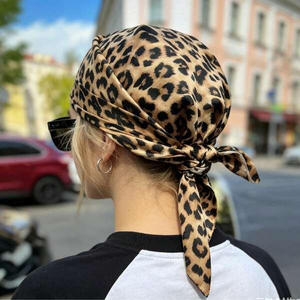 1pc Leopard Print Headscarf, Millennium Latin Style Y2K Retro Multi-Functional Headscarf, Women's Small Square Scarf, Fashion Hair Accessory Suitable For Street Style, Hip Hop Outfit Accessory