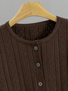 GIGOGOU 大尺碼 1XL-4XL 女款針織開襟毛衣外套，時尚高品質休閒長袖秋冬款 - 咖啡棕 - 查看 4