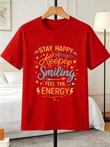 Men's Graphic Red Tee Shirt Round Neck, Easy Fit, Casual, Comfort Fit, Statement Print - Red - View 2