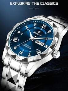 LIGE Fashion Casual Luxury Men's Watch, Waterproof Luminous Quartz Watch With Calendar Dial Wristwatch - Silver - View 2